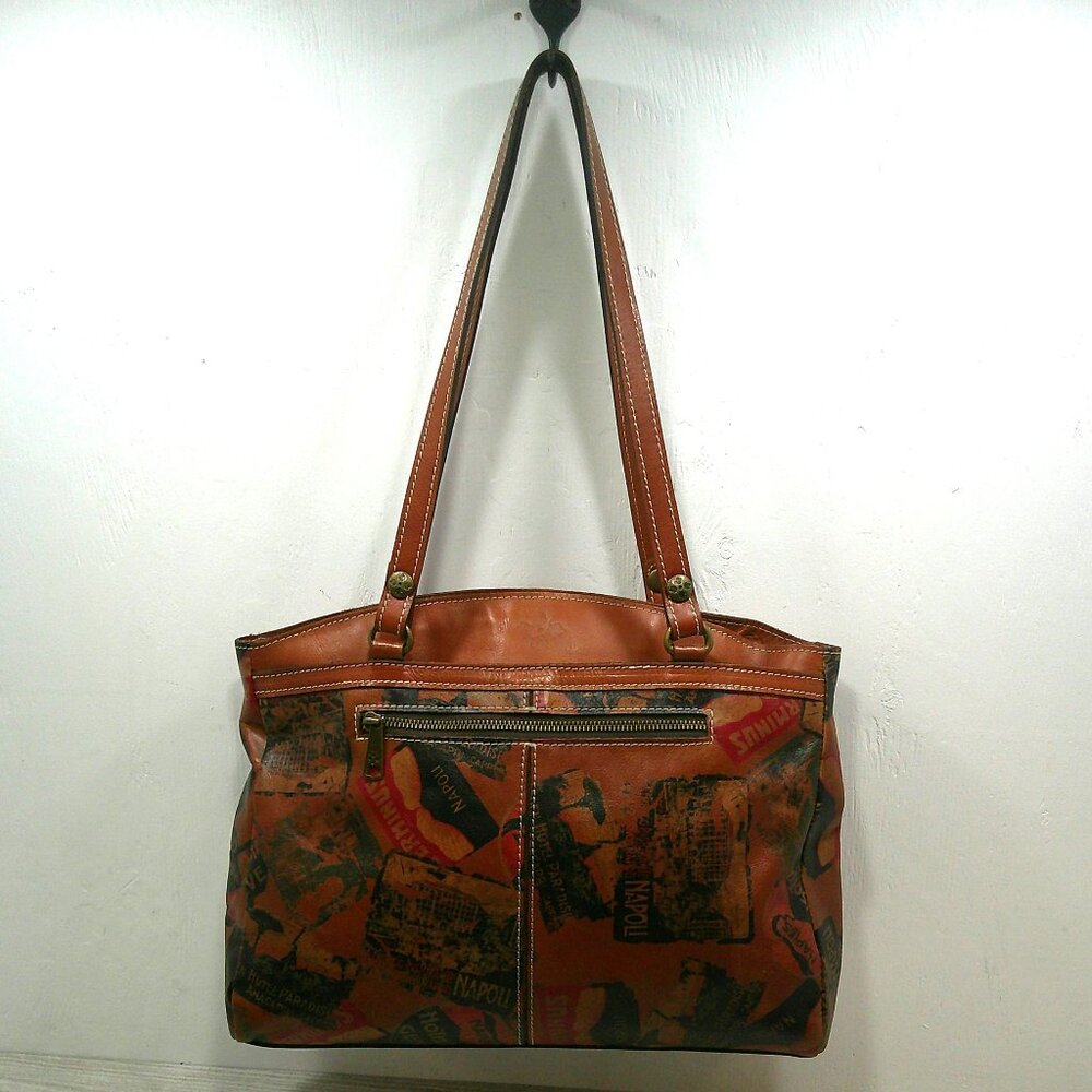 Patricia Nash Poppy Leather Tote Bag Sienna Sunset Vintage Italy Print Purse - Picture 2 of 12